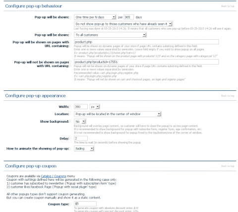 popup anywhere: admin area