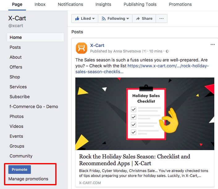 Facebook campaign with Promote button